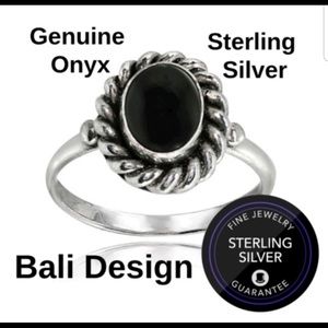 NEW Genuine Onyx Silver Ring Boho Bali Gypsy 70's